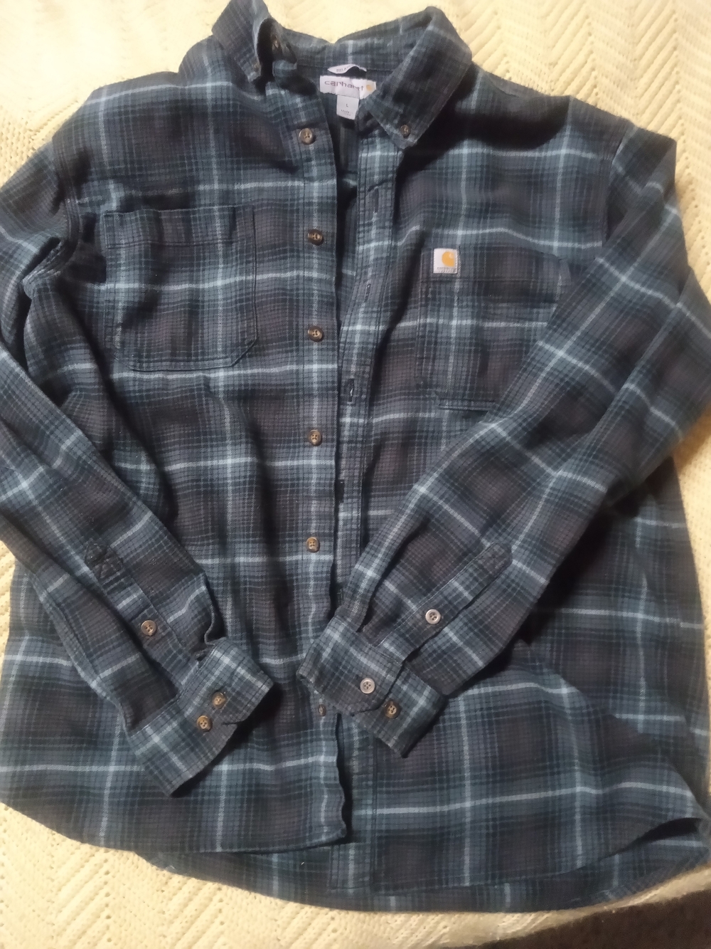 Carhartt Teal and Black Plaid Button-Down Shirt